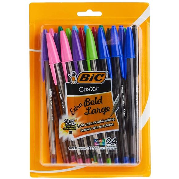 3 Packs (18838) - BIC Cristal Bold - 24 Count Ballpoint Pens - Assorted Ink - Picture 1 of 3
